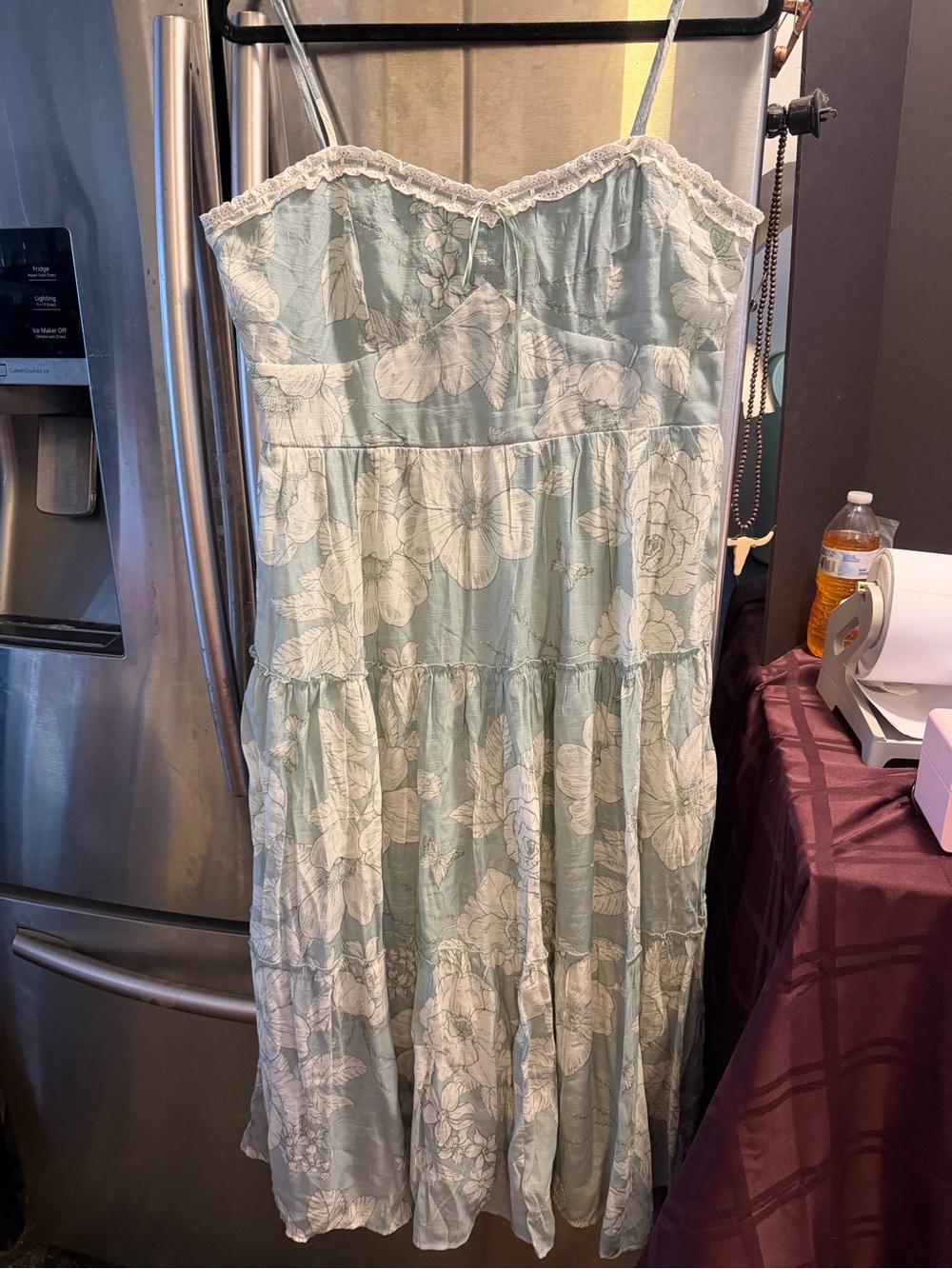 Trixxi Mint Floral Tiered Maxi Dress with White Lace Trim